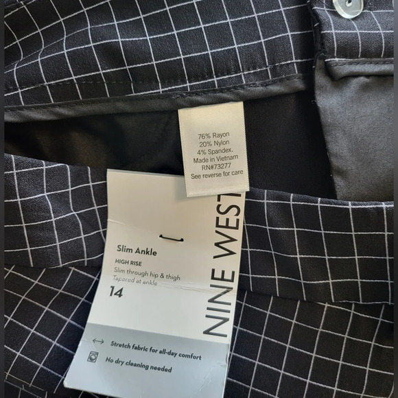 NWT Nine West Black & White Grid High Rise Slim Ankle Tappered Pants‎ Size 14 - Picture 7 of 8